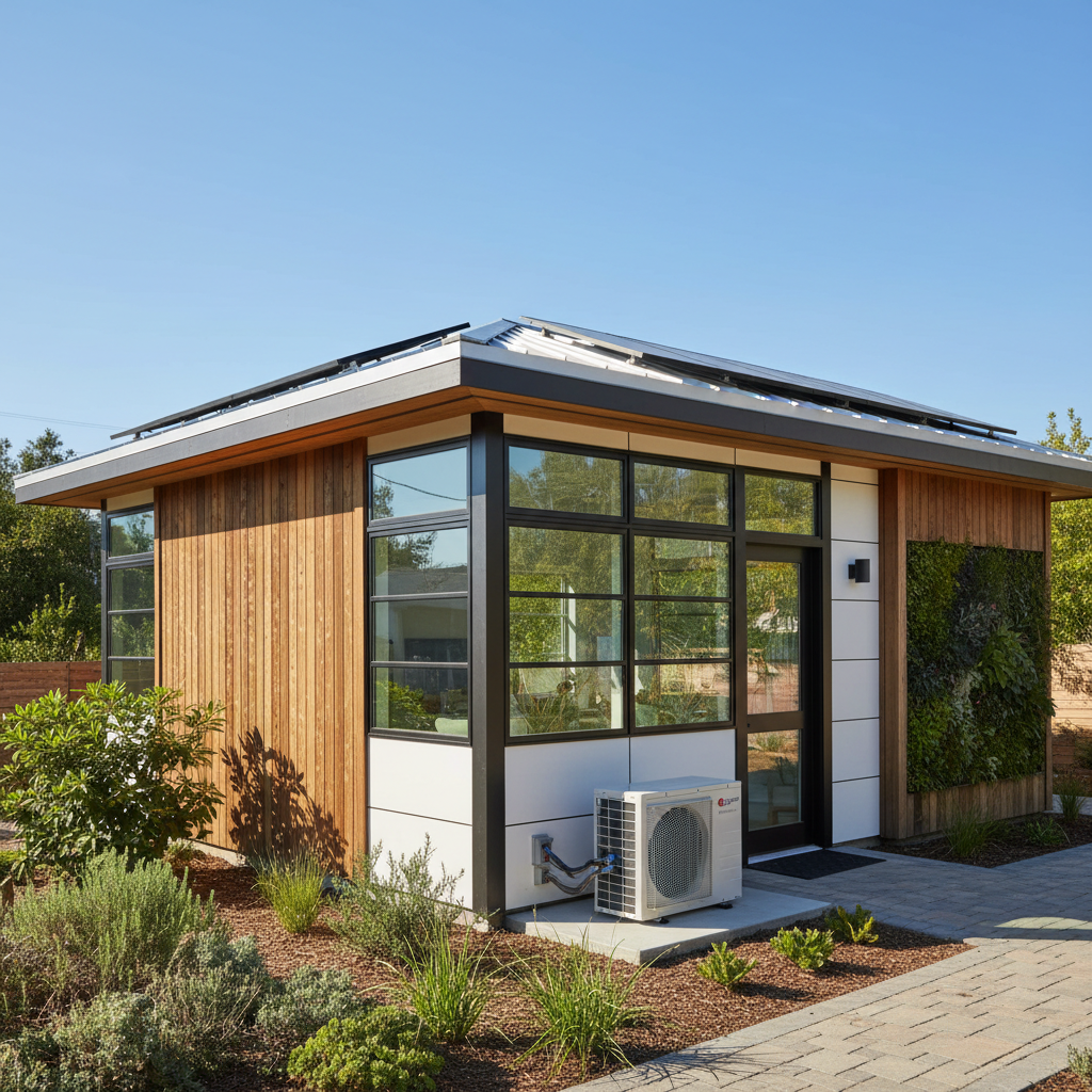 Radiant Barriers: Boosting ADU Efficiency & Title 24 — A detailed architectural rendering showing various energy-efficient components of an ADU: reflective roof