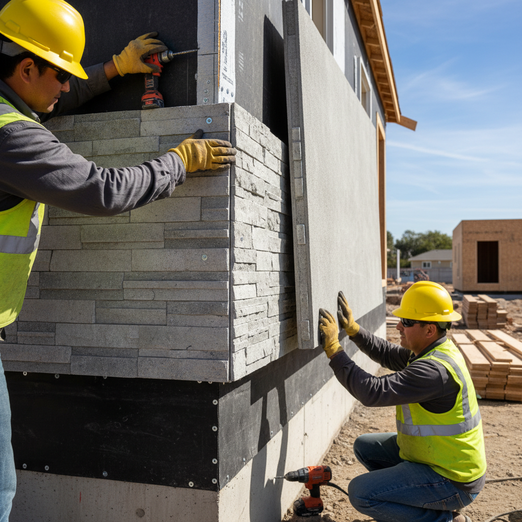ADU in a Flood Zone: What California Homeowners Need to Know — A close-up of flood-resistant materials being installed on the lower section of an ADU in a Calif
