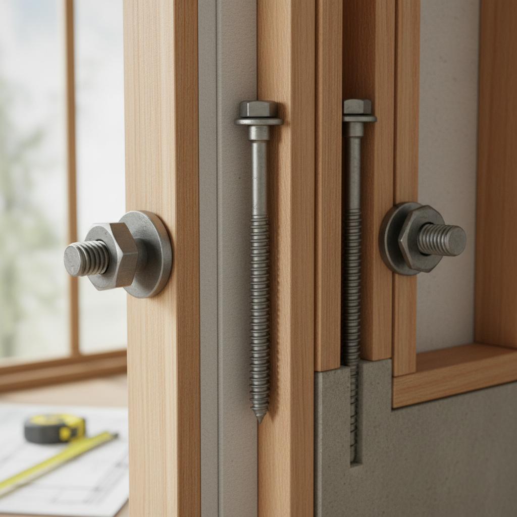 Ledger Boards: Essential for Attached ADU Construction — A detailed diagram illustrating different types of heavy-duty fasteners (e.g., through-bolts with nuts