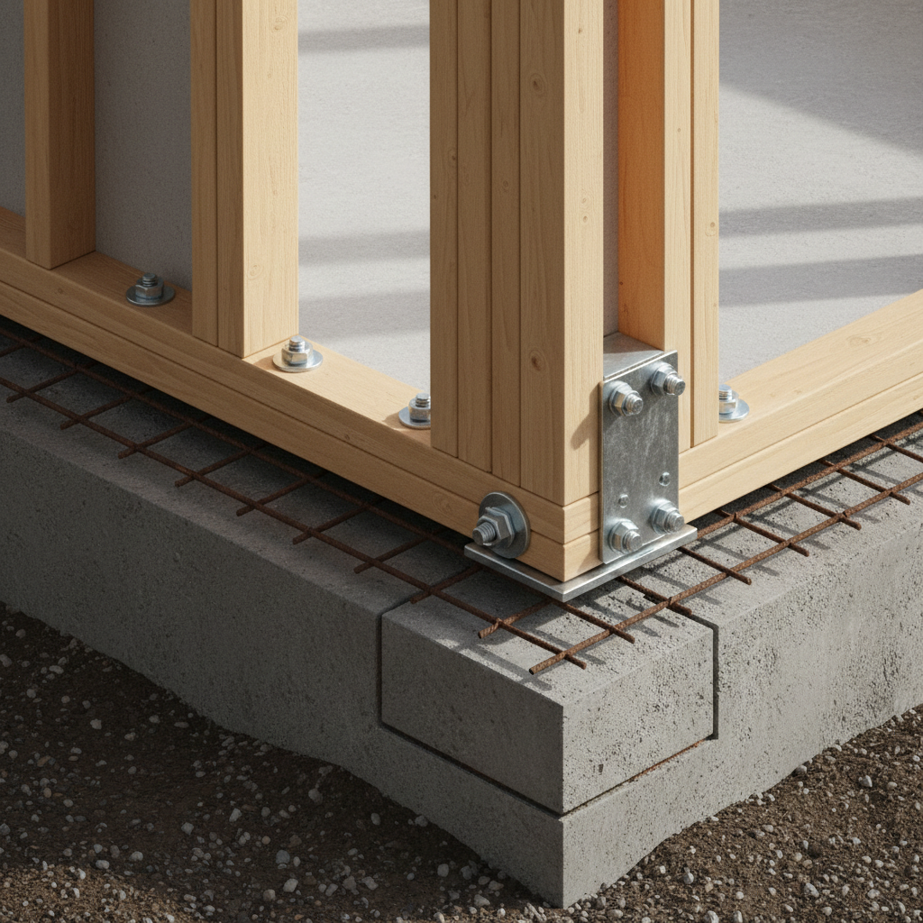 ADU Point Loads: Understanding Structural Engineering — An isometric cutaway view of an ADU's foundation, showing a concrete footing beneath a load-bearing wall