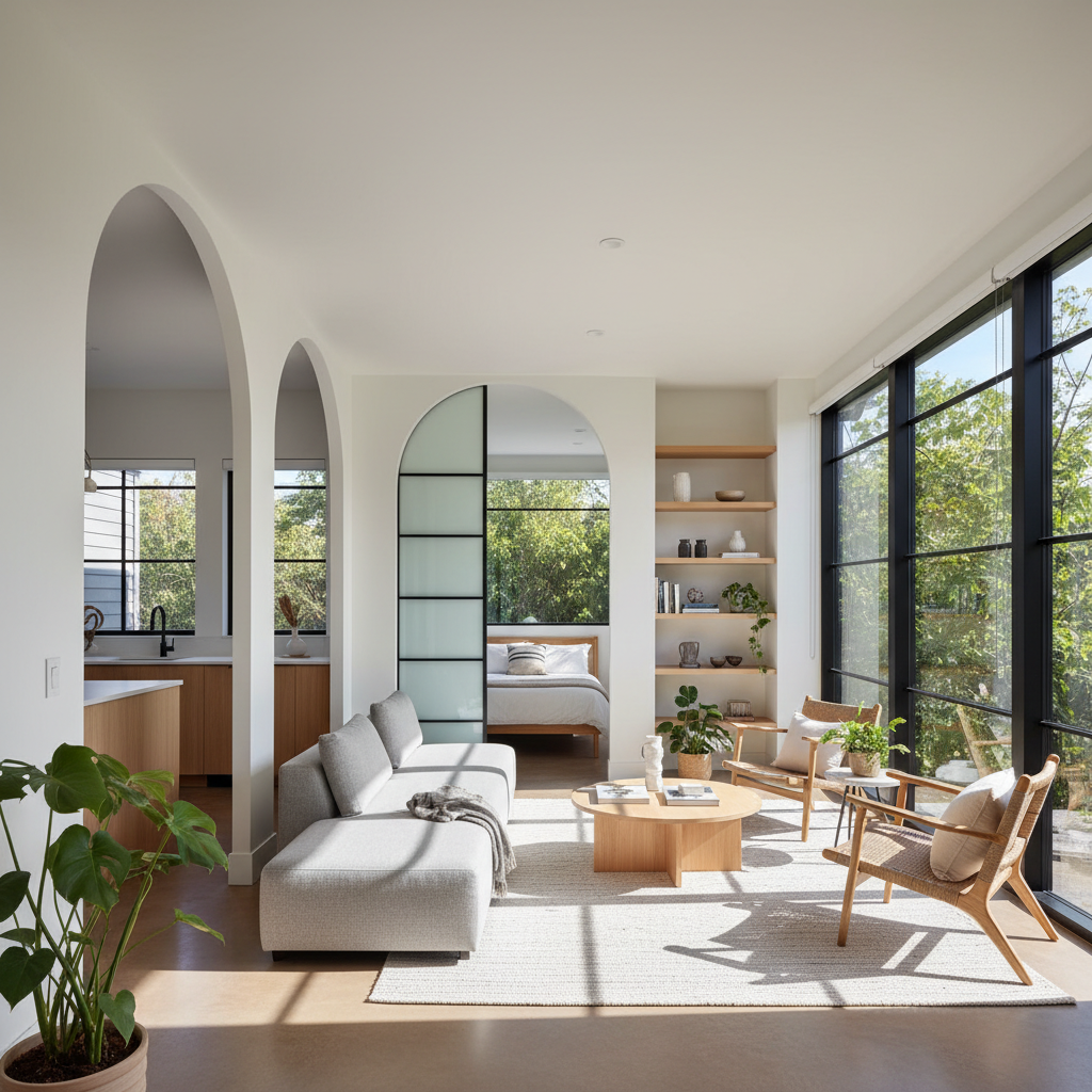 Designing Your ADU for Long-Term Value and Livability — An interior view of a contemporary ADU living space, showcasing an open concept layout with versatile fu