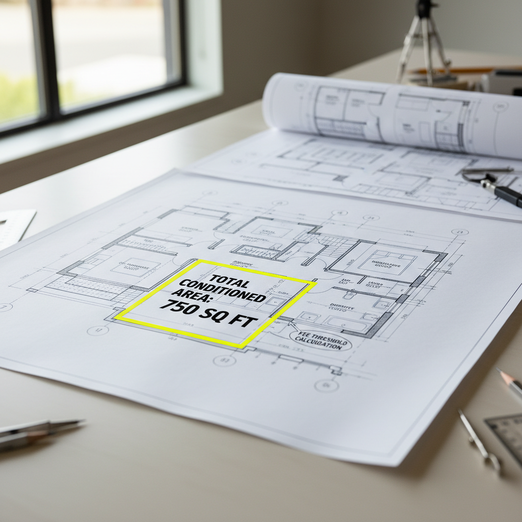 Understanding ADU School Fees in California: When Are They Required? — A detailed architectural blueprint of an ADU, with a specific section or measurement (e.g