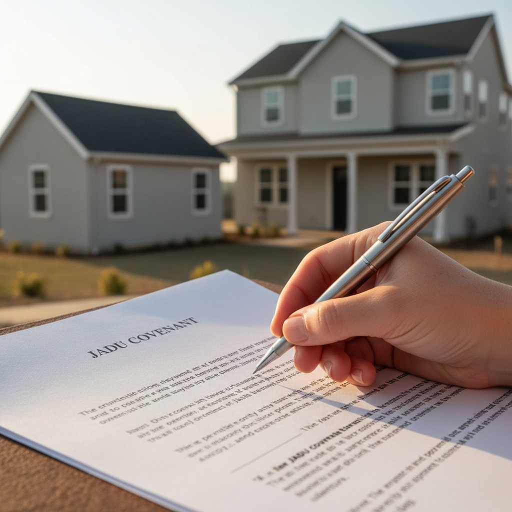 What Is a JADU Covenant in California and When Does Your Project Require One — Close-up of a hand signing a legal document (JADU covenant) with a pen, with a bl