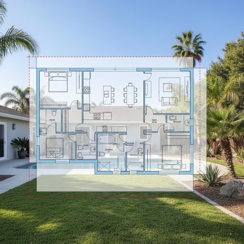 California Detached ADU Size Limits: What You Need to Know — An architectural drawing or 3D rendering highlighting the floor plan of a spacious 1200 sq ft detac