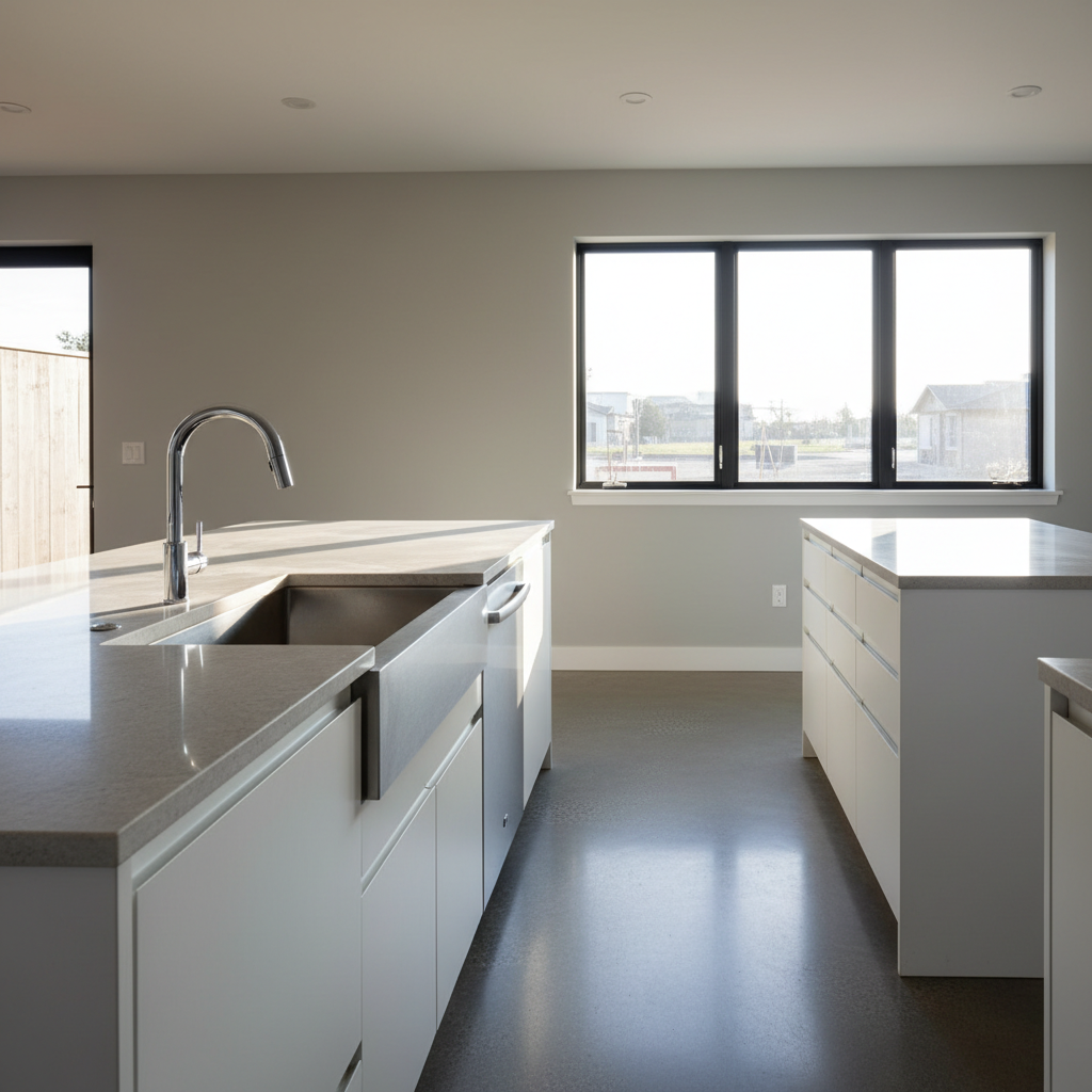 Accessible ADUs: Requirements & Design Benefits in CA — Interior shot of a modern, accessible ADU kitchen. Features include a roll-under sink with a sleek, leve