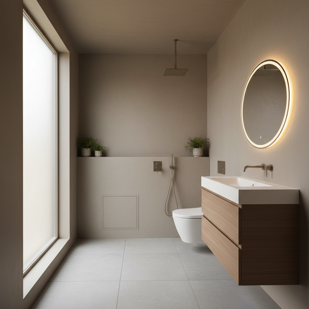 The Essential ADU Mechanical Chase: Design Matters — An interior shot of a finished, minimalist ADU bathroom or kitchen, highlighting smooth, uninterrupted wall