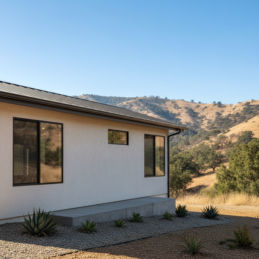 Best ADU Siding for California: Durability & Style — An architectural rendering or photograph of an ADU in a wildfire-prone region of California, clearly depict