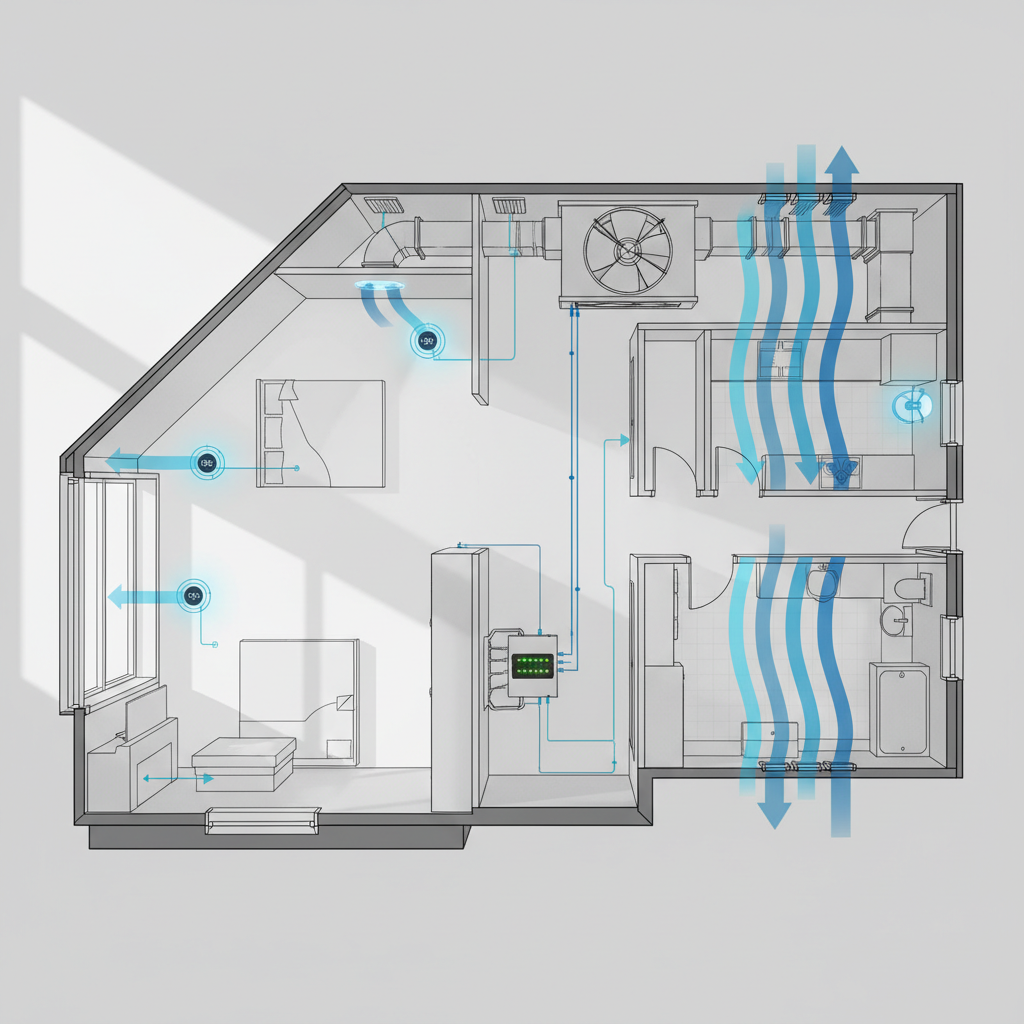 What Is Demand Controlled Ventilation and When Does It Apply to an ADU? — A cutaway diagram illustrating the components of a Demand Controlled Ventilation (DCV)