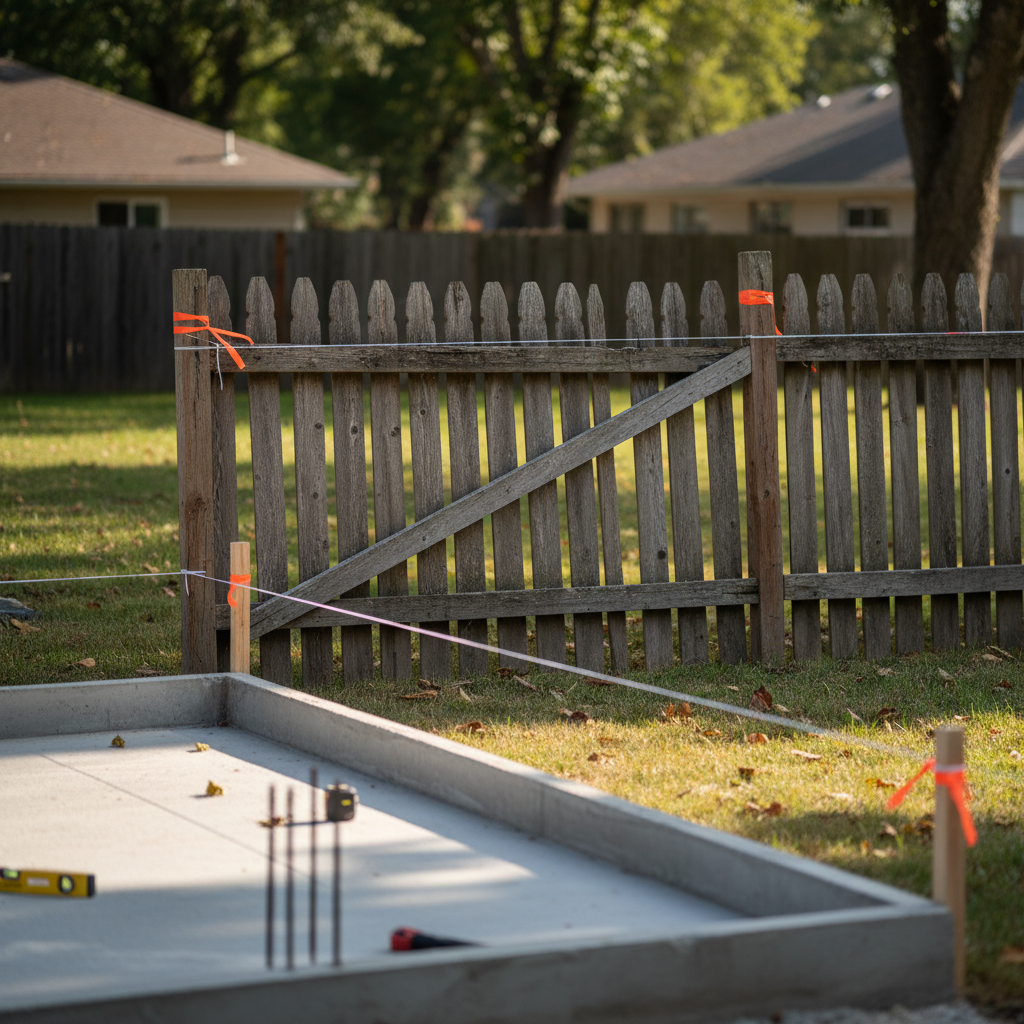 What Is an Encroachment and How It Can Affect Your ADU Project — A close-up, photorealistic image of an old, weathered wooden fence clearly crossing over a newl