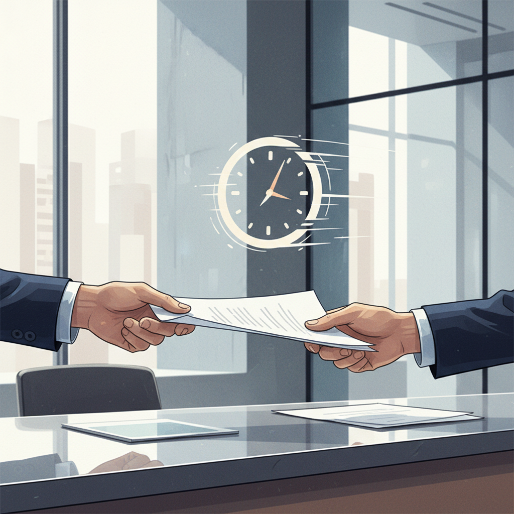 What Is an Over-the-Counter ADU Permit in California? — A stylized illustration depicting a seamless, fast interaction at a city planning counter. Two hands are