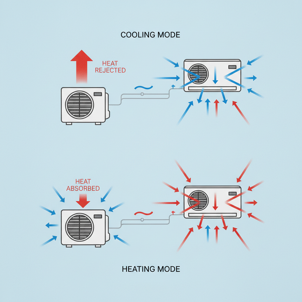 Why Most ADUs Use a Mini-Split System and How It Works — A diagram or illustration of a mini-split system showing the outdoor unit connected to an indoor unit v