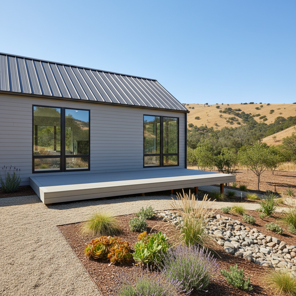 ADU Permitting in Rural California: What You Need to Know — An architectural rendering or high-quality photo of a contemporary ADU in a California Wildland-Urba