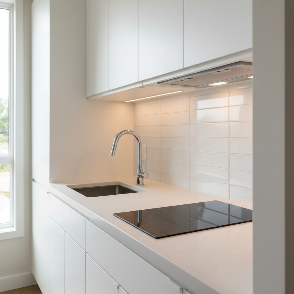 Micro-Kitchens in ADUs: Maximizing Space & Function — A close-up of a compact, highly efficient micro-kitchen setup within a small ADU. Show a two-burner induct